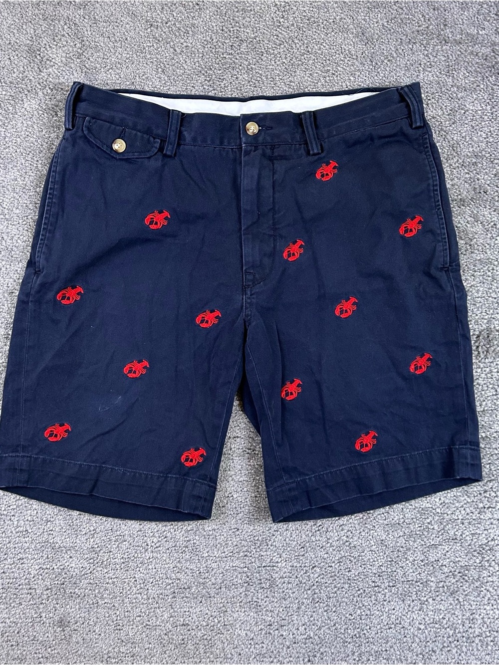 Polo Ralph Lauren Shorts Mens 32 Navy Allover Lobster Embroidery Print 8" Chino